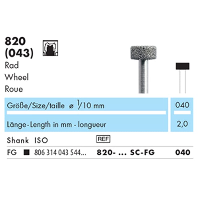 NTI Diamond Bur FG Wheel 820 040 Super Coarse - Pack 5