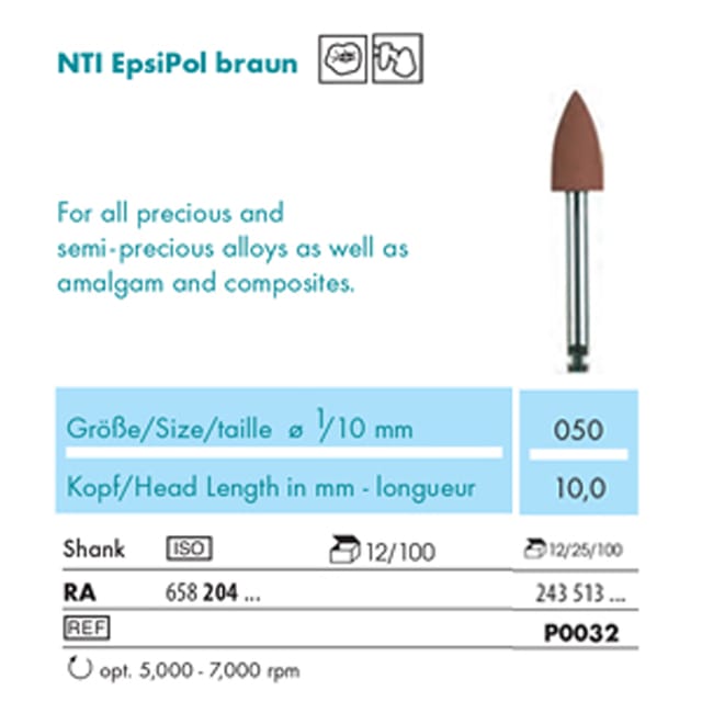 NTI EpsiPol Precious Alloy Pre-Polisher Brown RA P0032 243 050 - Pack 12
