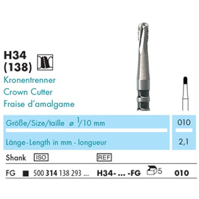 NTI Carbide Metal Crown Cutter FG H34 010, 138 - Pack 5