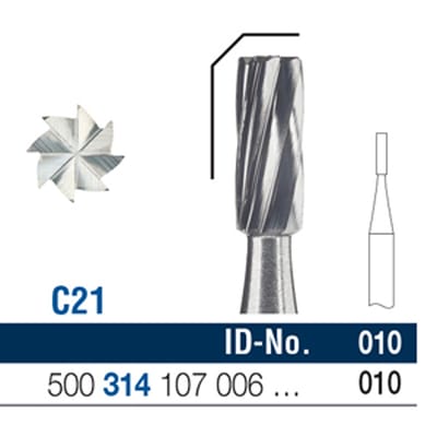 Ela Carbide Bur FG Cylinder Flat End Fig 21, 107 010 (57) - Pack 6