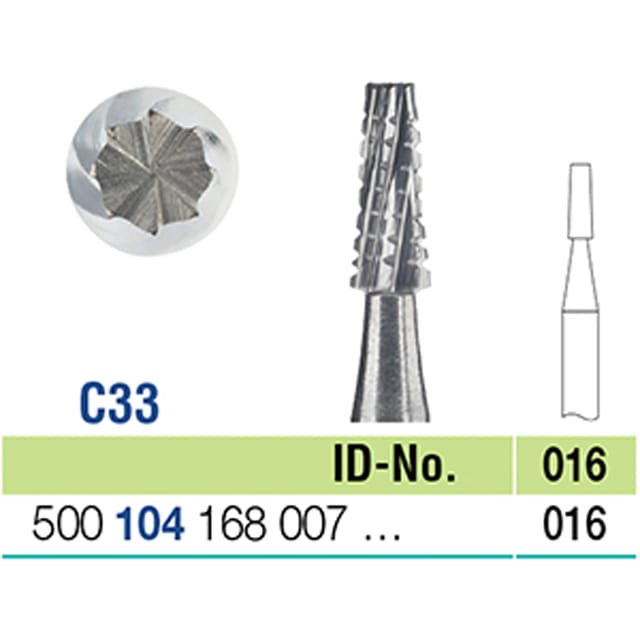 Ela Carbide Bur HP Tapered Fissure Fig 33, 168 016 (702) Cross Cut - Pack 6