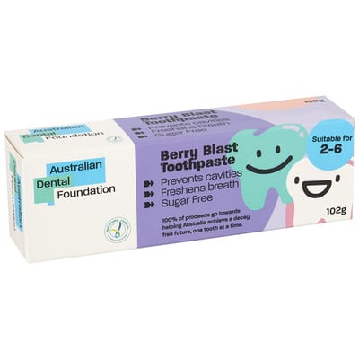 ADF Toothpaste 2-6 years, Berry Blast with Fluoride, 102g Tube - Box 12