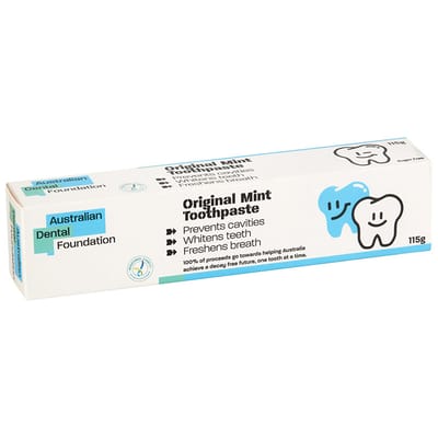 ADF Toothpaste 6+ years, Original Mint with Fluoride ,115g Tube - Box 12