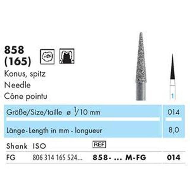 NTI Diamond Bur FG Needle 858 - Pack 5