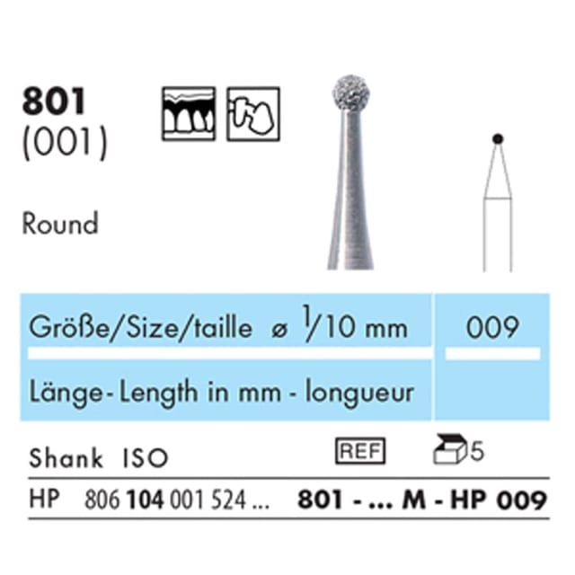 NTI Diamond Bur HP Round 801 pack of 5