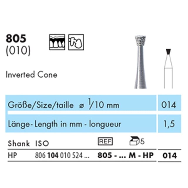 NTI Diamond Bur HP Inverted Cone 805 - Pack 5