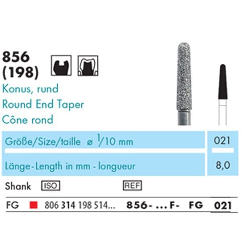 NTI Diamond Bur FG Round End Taper 856 - Pack 5 *While Stock Lasts*