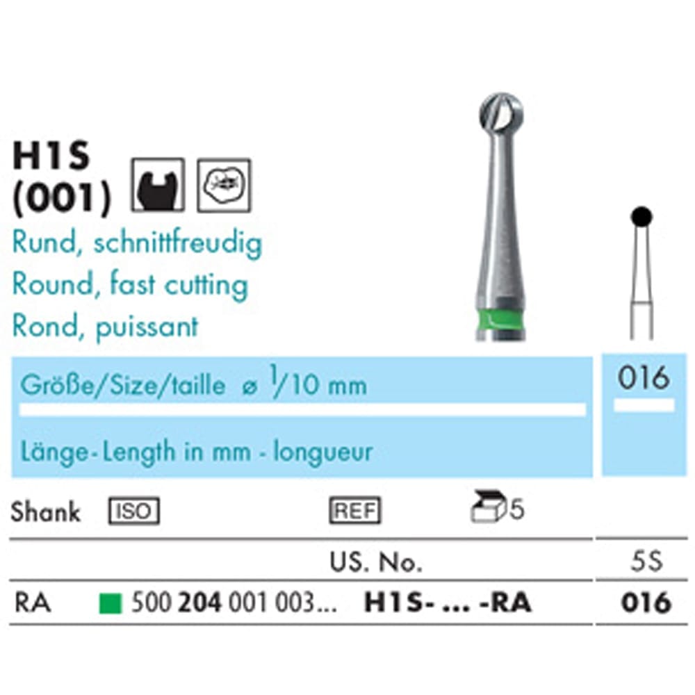 NTI Carbide Bur RA Round Fig H1S Fast Cutting, 001 - Pack 5