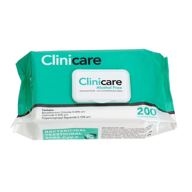 Clinicare Alcohol Free Disinfectant Towelette -Flatpack Large