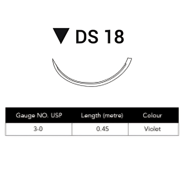 Glycolon Sutures 3/0 18mm 3/8 Circ R/ Cut Violet 45cm DS18 - Box 24