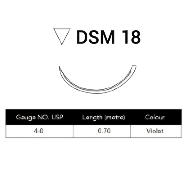 Glycolon Sutures 4/0 18mm 3-8 Circ R-Cut Violet 70cm DSM18 - Box 24