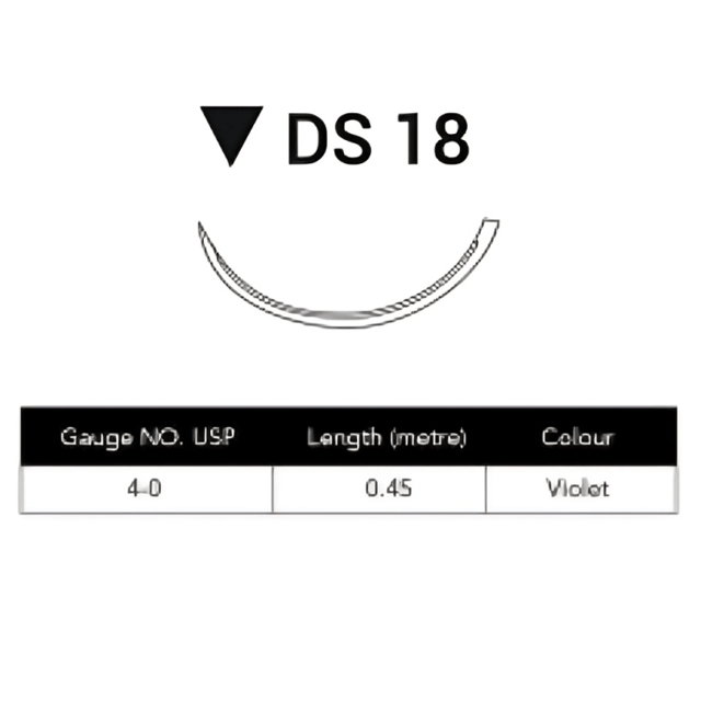 Glycolon Sutures 4/0 18mm 3/8 Circ R/Cut Violet 45cm DS18 - Box 24