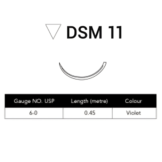 Glycolon Sutures 6/0 11mm 3/8 Circ R/Cut Violet 45cm DSM11 - Box 24