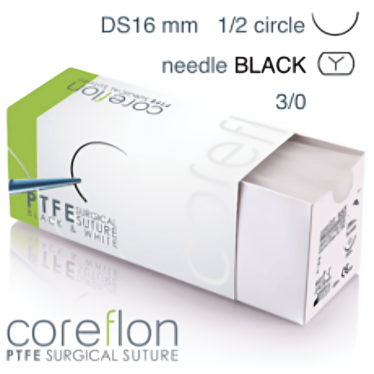 Suture PTFE 3/0 1/2 Circle Taper Cut 16mm DS Black - Box 12